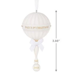 Hallmark Baby's First Christmas Rattle 2023 Porcelain Ornament -Hallmark Babys 1st Christmas Rattle Keepsake Ornament 2499QHX3107 03
