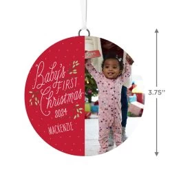 Hallmark Baby's First Christmas Personalized Text And Vertical Photo Ceramic Ornament -Hallmark Babys First Personalized Round Christmas Ornament 1999QHE1711B23 03