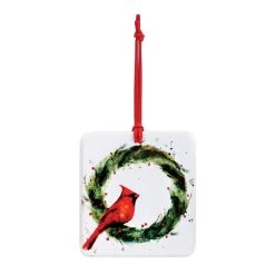 Cardinal On Holly Wreath Magnet Ornament And Matching Card