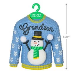 Hallmark Grandson Christmas Sweater 2023 Ornament -Hallmark Grandson Snowman Sweater 2023 Keepsake Ornament 1399QGO2557 03