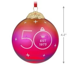 Hallmark Keepsake Ornament 50th Anniversary Christmas Commemorative Special Edition Glass And Metal Ornament -Hallmark Red Ball 50th Anniversary Keepsake Ornament 2499QGO2987 03