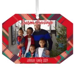 Hallmark Red Plaid Personalized Text And Photo Metal Ornament
